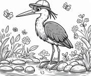 Coloriage Petit h&eacute;ron portant un chapeau
