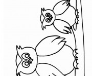 Coloriage Hibou et son petit sur l'arbre