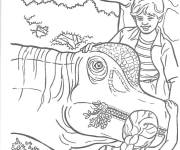 Coloriage Dinosaure aimable avec les enfants dans Jurassic World