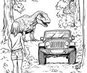 Coloriage H&eacute;ro&iuml;ne rencontre le pr&eacute;dateur de Jurassic World