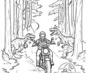 Coloriage H&eacute;ros &agrave; moto dans le Jurassic World