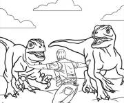 Coloriage H&eacute;ros de Jurassic World essaie &agrave; Controller ses petits dinosaures