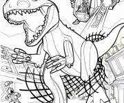 Coloriage Lego Jurassic World et la scene d'&eacute;chappement des dinosaures