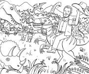 Coloriage Monde jurassique est le r&eacute;serve naturelle avec des dinosaures