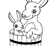 Coloriage Kangourou et son b&eacute;b&eacute; dans un seau