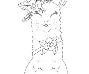 Coloriage Alpaga avec des fleurs