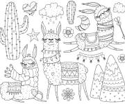Coloriage Alpaga et motif en cactus