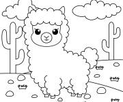 Coloriage B&eacute;b&eacute; Lama mignon dans le pr&eacute;