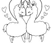 Coloriage Couple lamas amoureux
