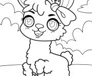 Coloriage Joyeux lama kawaii en plein champ