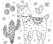 Coloriage Lama &agrave; motif en cactus