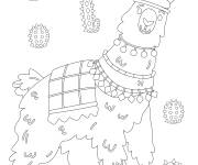 Coloriage Lama aux motifs de cactus