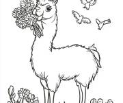 Coloriage Lama avec un bouquet de fleur