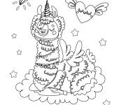 Coloriage Lama avec un coeur volant