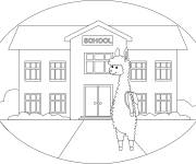Coloriage Lama devant l'&eacute;cole