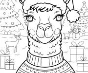 Coloriage Lama en bonnet de p&egrave;re No&euml;l