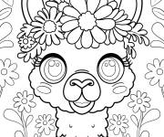 Coloriage Lama en couronne de fleurs