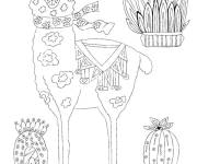 Coloriage Lama entour&eacute; par des cactus