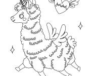 Coloriage Lama kawaii avec un coeur volant