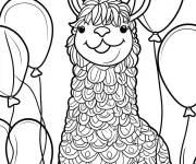 Coloriage Lama parmi les ballons