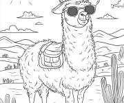 Coloriage Lama portant des lunettes