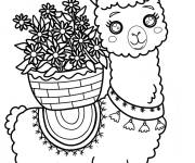 Coloriage Lama portant un panier de fleurs