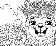 Coloriage Lama qui adore les fleurs