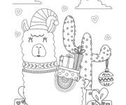Coloriage Lama sur le th&egrave;me de no&euml;l