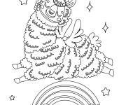 Coloriage Lama sur un arc en ciel