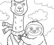 Coloriage Le paresseux en calin avec le lama