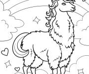Coloriage Licorne lama parmi les nuages