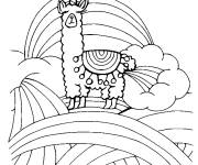 Coloriage Licorne Lama sur l'arc en ciel