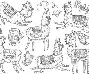 Coloriage Plusieurs Lamas