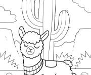 Coloriage Un lama d&eacute;tendu dans le d&eacute;sert