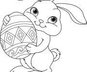 Coloriage Lapin avec ouef d&eacute;cor&eacute;