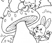 Coloriage Lapin sur champignon