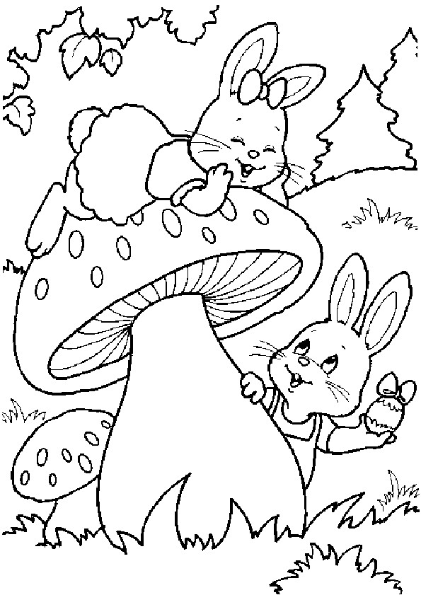Coloriage Lapin Sur Champignon Dessin Gratuit A Imprimer