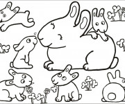 Coloriage Lapins en famille