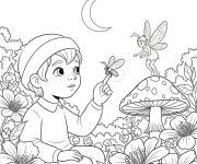 Coloriage Enfant et Luciole magique dans le jardin