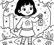 Coloriage Fille avec une luciole dans un bocal