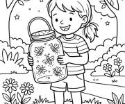 Coloriage Fille tenant un bocal de Lucioles