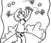 Coloriage Gar&ccedil;on joue aux Lucioles