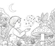 Coloriage Gar&ccedil;on parle &agrave; un Luciole magique