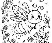 Coloriage Luciole mignonne survole les fleurs