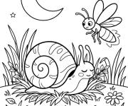 Coloriage Luciole volant sur l'escargot