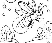 Coloriage Luciole vole sous le croissant de la lune