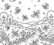 Coloriage Lucioles sortant la nuit