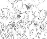 Coloriage Lucioles sur les tulipes