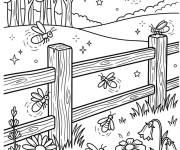 Coloriage Lucioles survolent le jardin