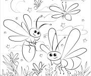 Coloriage Sc&egrave;ne des Lucioles adorables pendant la nuit